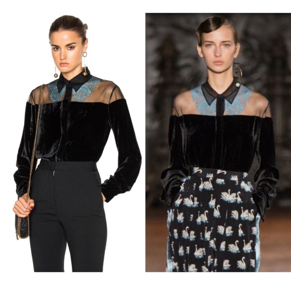 Stella McCartney Runway Carolina Silk Mix Fluid Velvet Top Designer